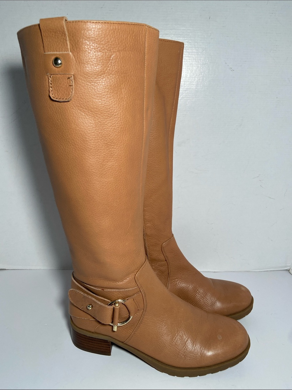 Nine West Wasee Tan Leather Riding Boots